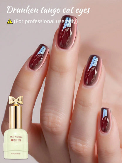 1 Bottle 10ml Burgundy Cat Eye Nail Polish Gel For Home Salon Manicure DIY, Suitable For Daily Use,LED UV Curing Valentines Nails