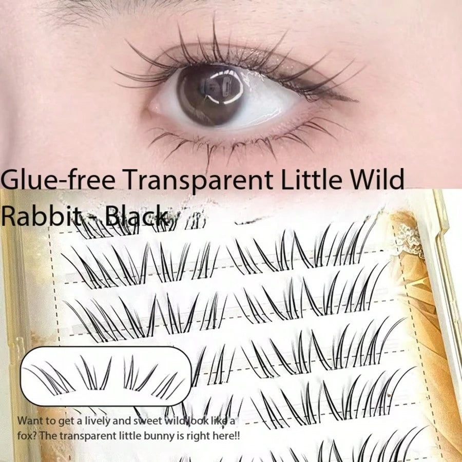 1 Box 8 Rows Glue-Free False Eyelashes, Clear Little Rabbit Natural Realistic Fox-Style Self-Adhesive Eyelashes With Extended Outer Corners