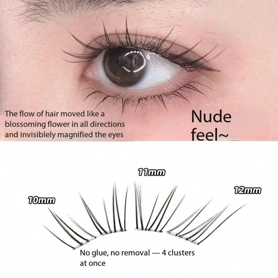1 Box 8 Rows Glue-Free False Eyelashes, Clear Little Rabbit Natural Realistic Fox-Style Self-Adhesive Eyelashes With Extended Outer Corners