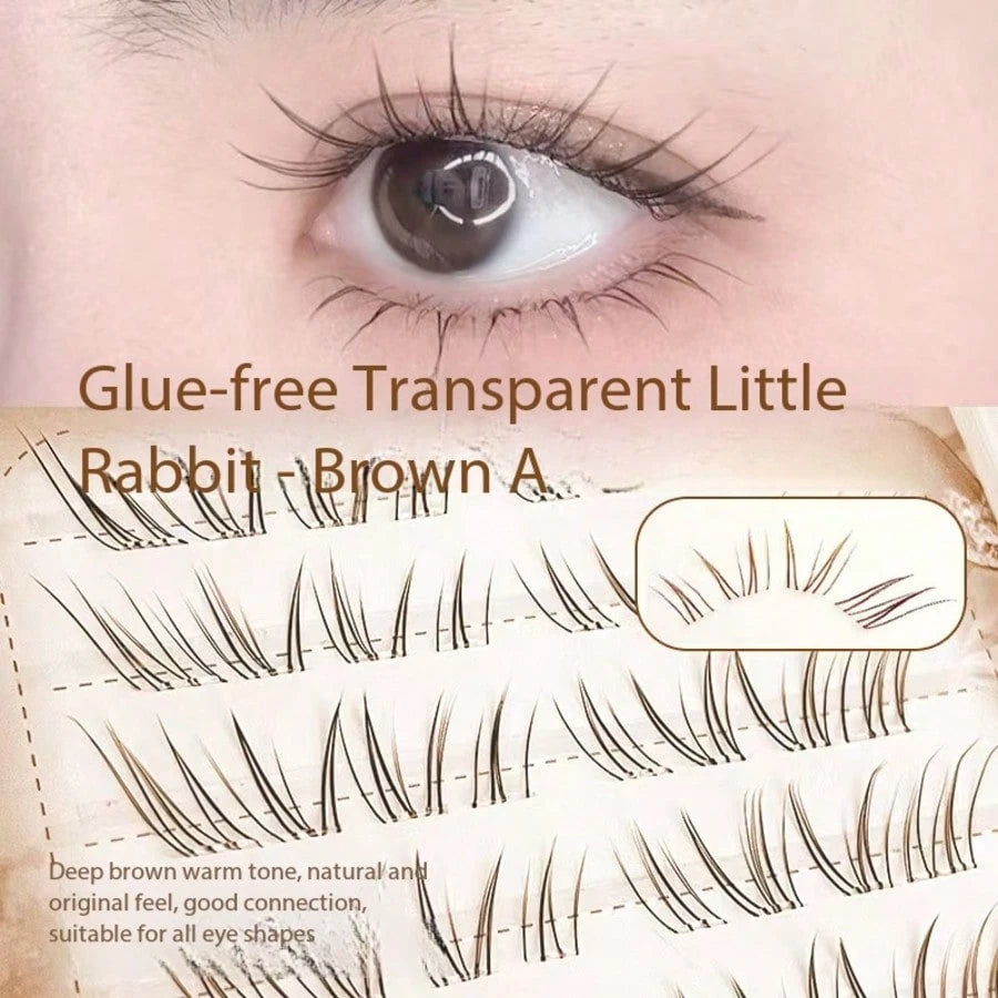 1 Box 8 Rows Glue-Free False Eyelashes, Clear Little Rabbit Natural Realistic Fox-Style Self-Adhesive Eyelashes With Extended Outer Corners
