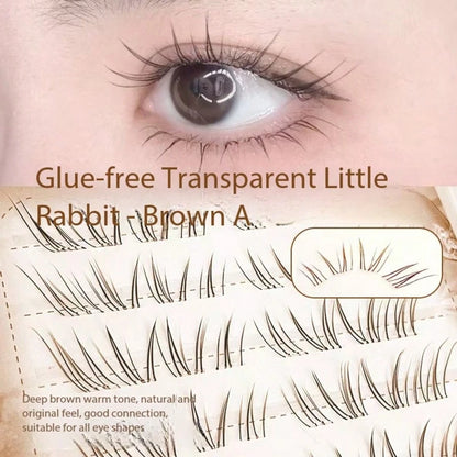 1 Box 8 Rows Glue-Free False Eyelashes, Clear Little Rabbit Natural Realistic Fox-Style Self-Adhesive Eyelashes With Extended Outer Corners