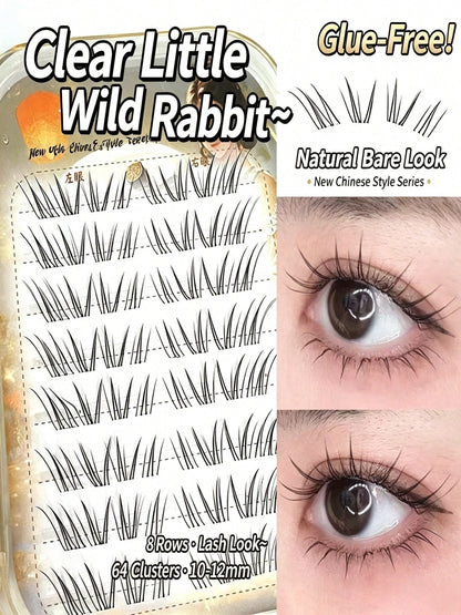 1 Box 8 Rows Glue-Free False Eyelashes, Clear Little Rabbit Natural Realistic Fox-Style Self-Adhesive Eyelashes With Extended Outer Corners