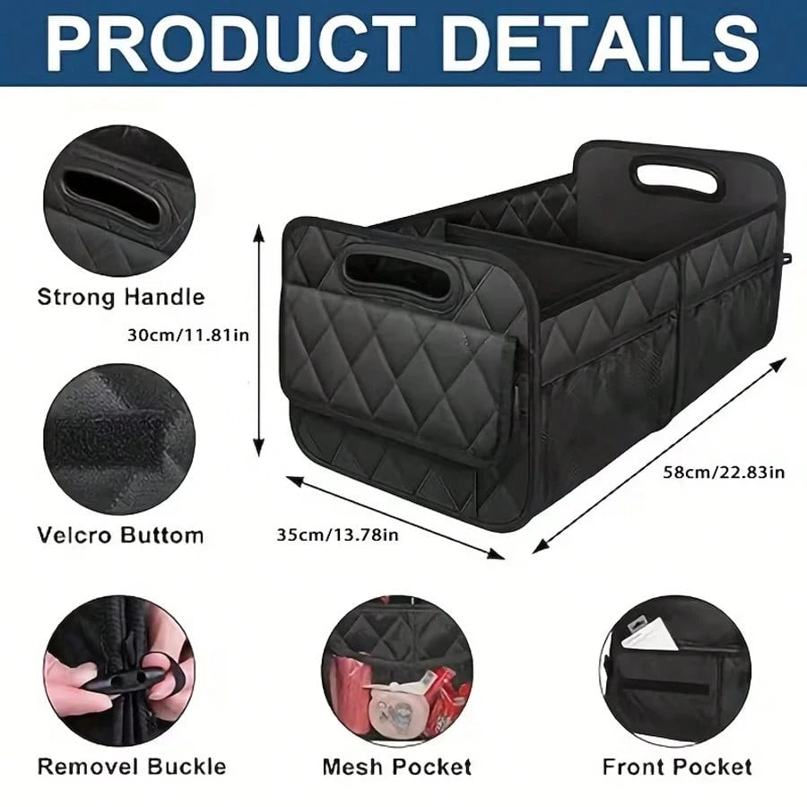 1 Car Trunk Storage Box, Vehicle Storage Container, 6-Pocket Organizer, Car Accessories, Automotive Storage, Luggage Compartment, Trunk