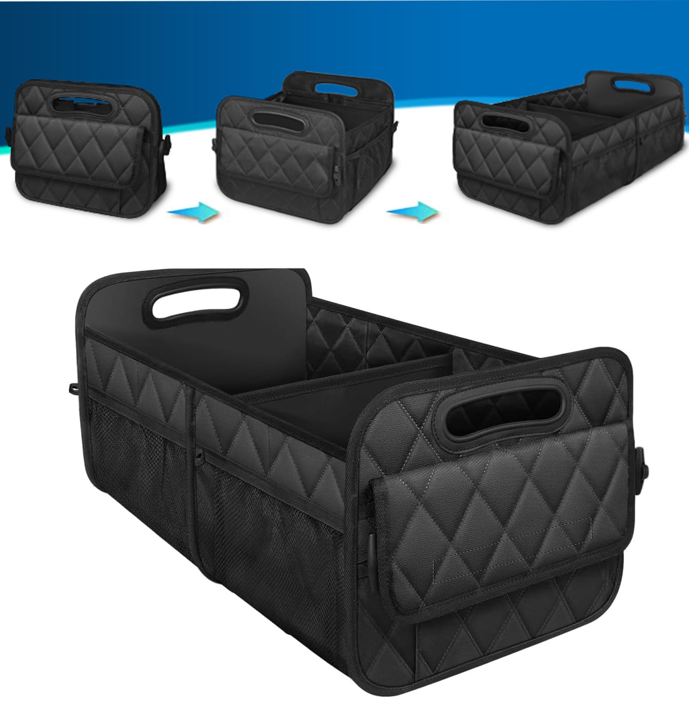 1 Car Trunk Storage Box, Vehicle Storage Container, 6-Pocket Organizer, Car Accessories, Automotive Storage, Luggage Compartment, Trunk