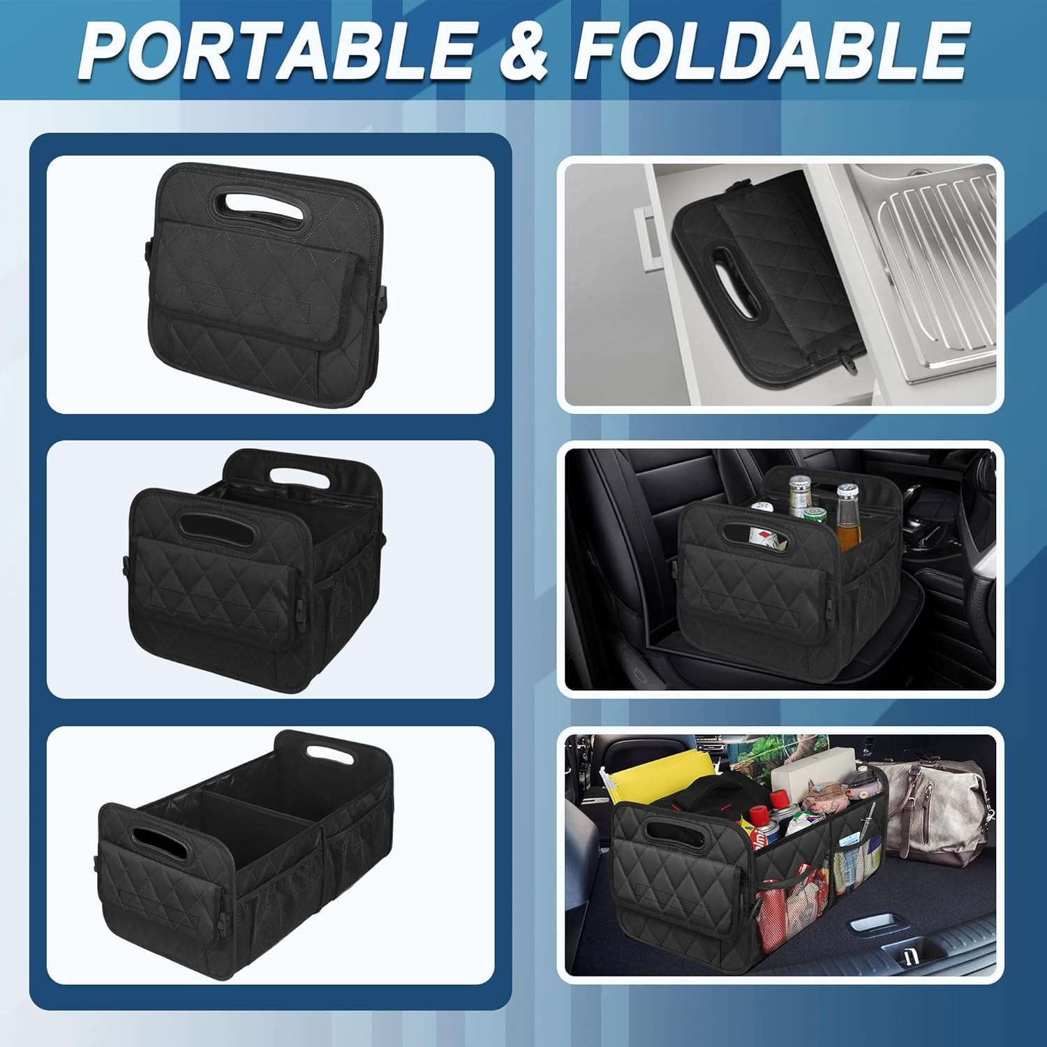 1 Car Trunk Storage Box, Vehicle Storage Container, 6-Pocket Organizer, Car Accessories, Automotive Storage, Luggage Compartment, Trunk