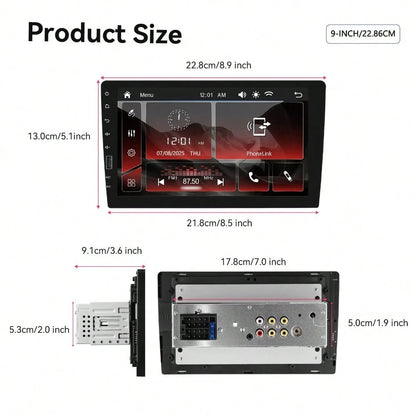 1 Din Car Stereo With A 9" IPS Touch Display| Compatible With Carplay And Android Auto| Wireless FM/AM Radio| Optional Rearview Camera And Steering Control