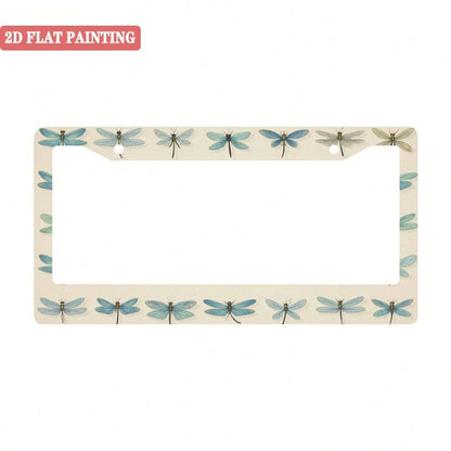 1 Dragonfly Design License Plate Frame, Unique Car License Plate Holder, Fun Front License Plate Accessory, Universal 2-Hole Screw Mounting Accessory, Size 12x6inch