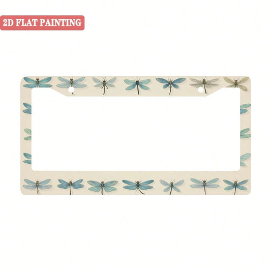 1 Dragonfly Design License Plate Frame, Unique Car License Plate Holder, Fun Front License Plate Accessory, Universal 2-Hole Screw Mounting Accessory, Size 12x6inch