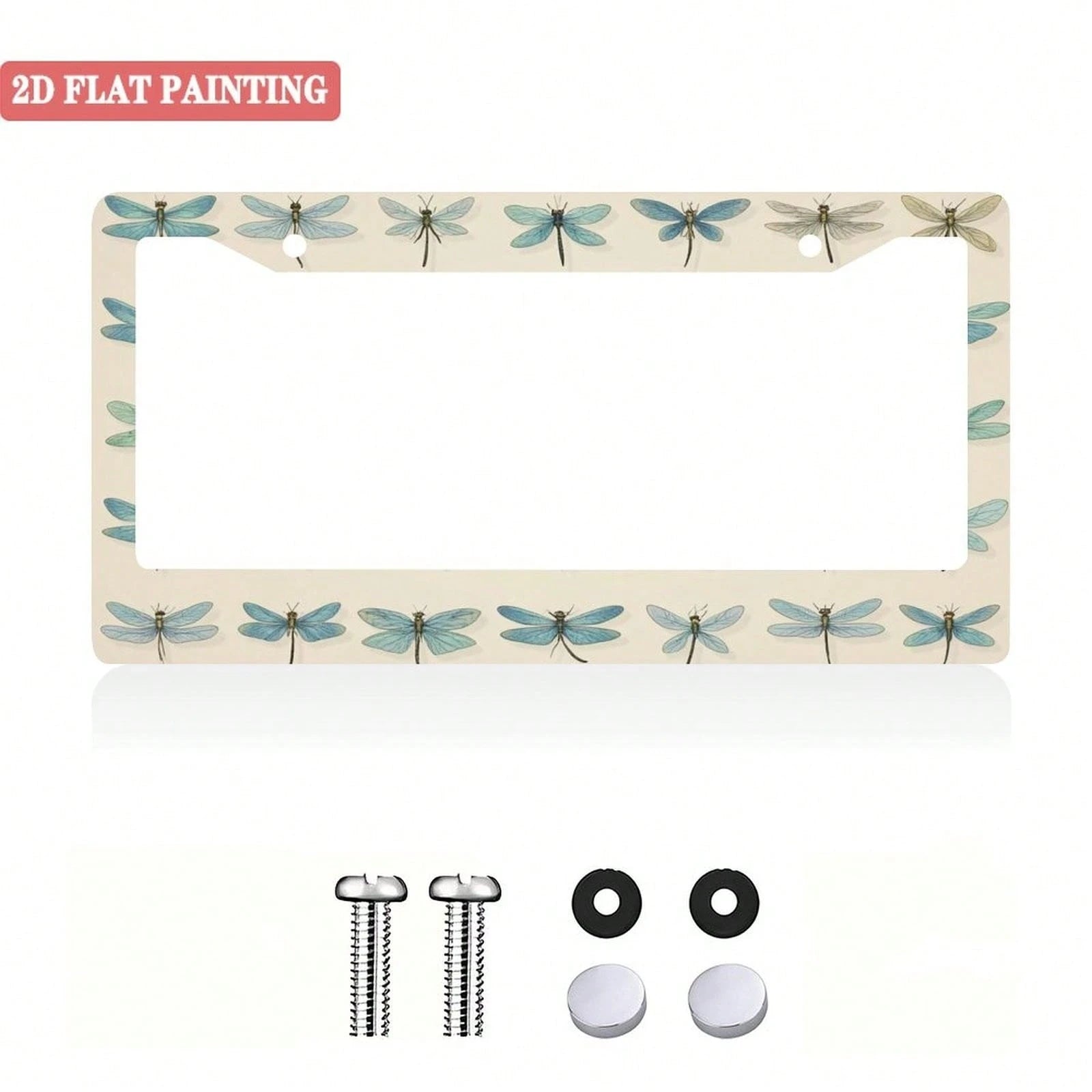 1 Dragonfly Design License Plate Frame, Unique Car License Plate Holder, Fun Front License Plate Accessory, Universal 2-Hole Screw Mounting Accessory, Size 12x6inch