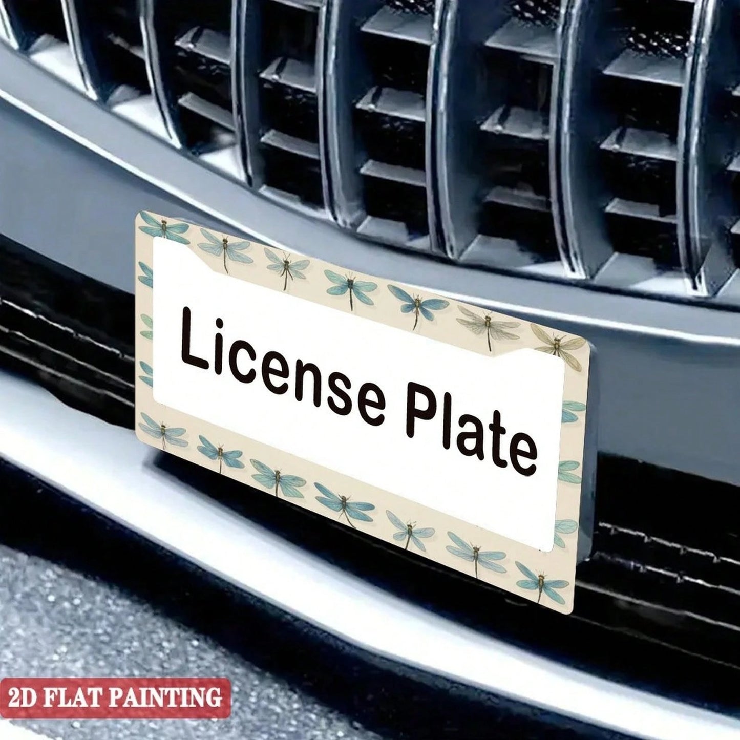1 Dragonfly Design License Plate Frame, Unique Car License Plate Holder, Fun Front License Plate Accessory, Universal 2-Hole Screw Mounting Accessory, Size 12x6inch