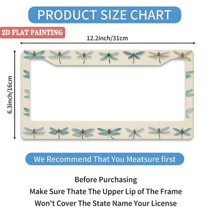 1 Dragonfly Design License Plate Frame, Unique Car License Plate Holder, Fun Front License Plate Accessory, Universal 2-Hole Screw Mounting Accessory, Size 12x6inch