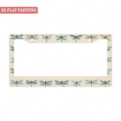 1 Dragonfly Design License Plate Frame, Unique Car License Plate Holder, Fun Front License Plate Accessory, Universal 2-Hole Screw Mounting Accessory, Size 12x6inch