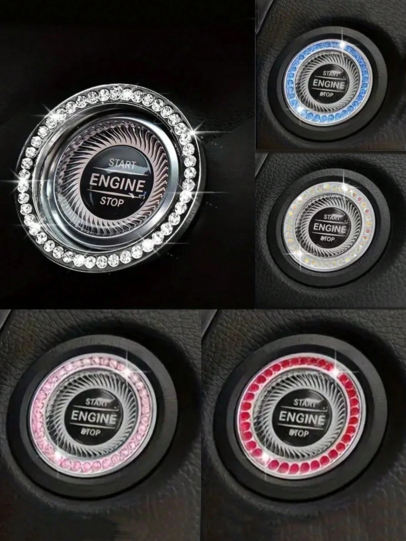 1-Key Start Decorative Ring, Switch Protective Cover, Crystal Rhinestone Car Interior Decor Sticker