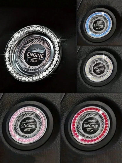 1-Key Start Decorative Ring, Switch Protective Cover, Crystal Rhinestone Car Interior Decor Sticker