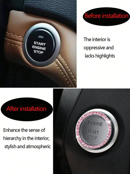 1-Key Start Decorative Ring, Switch Protective Cover, Crystal Rhinestone Car Interior Decor Sticker