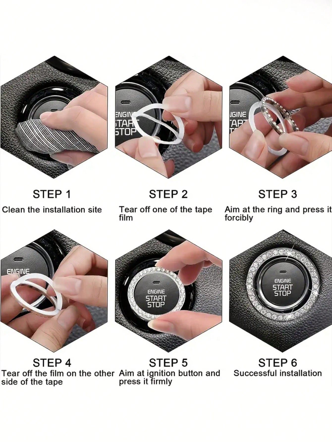 1-Key Start Decorative Ring, Switch Protective Cover, Crystal Rhinestone Car Interior Decor Sticker