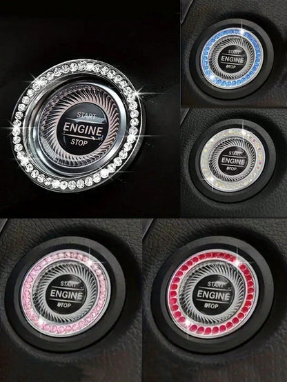 1-Key Start Decorative Ring, Switch Protective Cover, Crystal Rhinestone Car Interior Decor Sticker