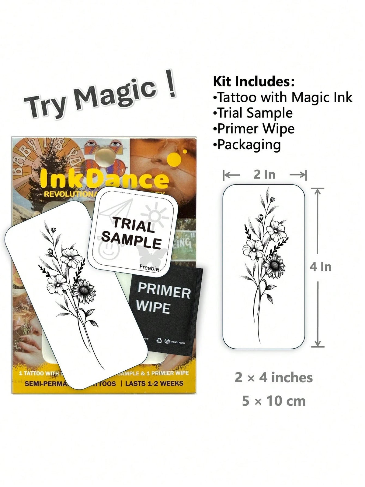 1 Kit "Wildflower Bouquet" New Technology Tattoo Sticker, Semi-Permanent, Fine-Line, Botanical, Dainty, Temporary Tattoo, Fake Tattoo, Waterproof & Long-Lasting Realistic Design, Plant-Based Formula