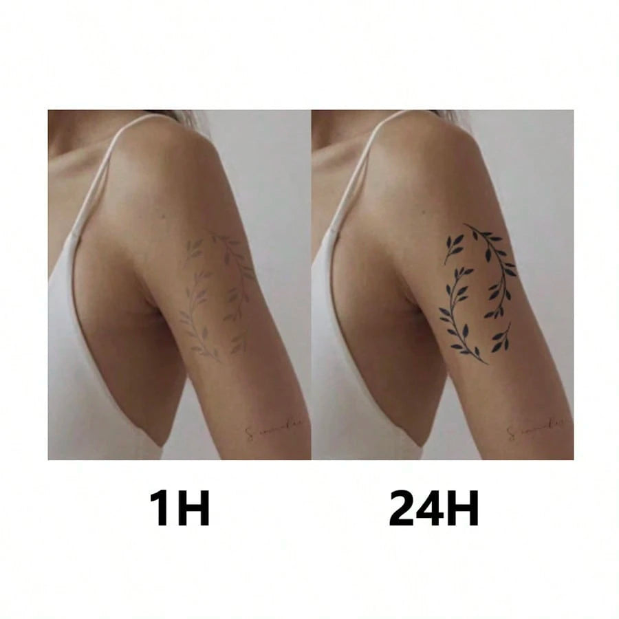 1 Kit "Wildflower Bouquet" New Technology Tattoo Sticker, Semi-Permanent, Fine-Line, Botanical, Dainty, Temporary Tattoo, Fake Tattoo, Waterproof & Long-Lasting Realistic Design, Plant-Based Formula