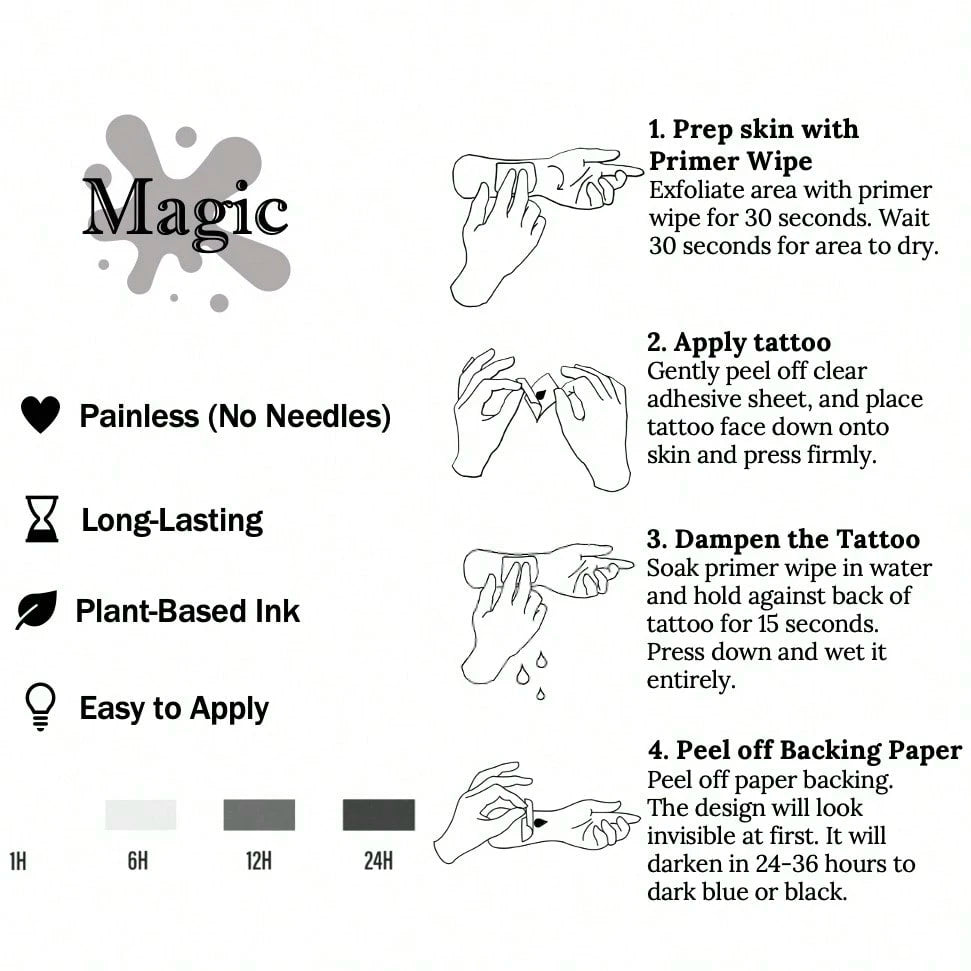 1 Kit "Wildflower Bouquet" New Technology Tattoo Sticker, Semi-Permanent, Fine-Line, Botanical, Dainty, Temporary Tattoo, Fake Tattoo, Waterproof & Long-Lasting Realistic Design, Plant-Based Formula