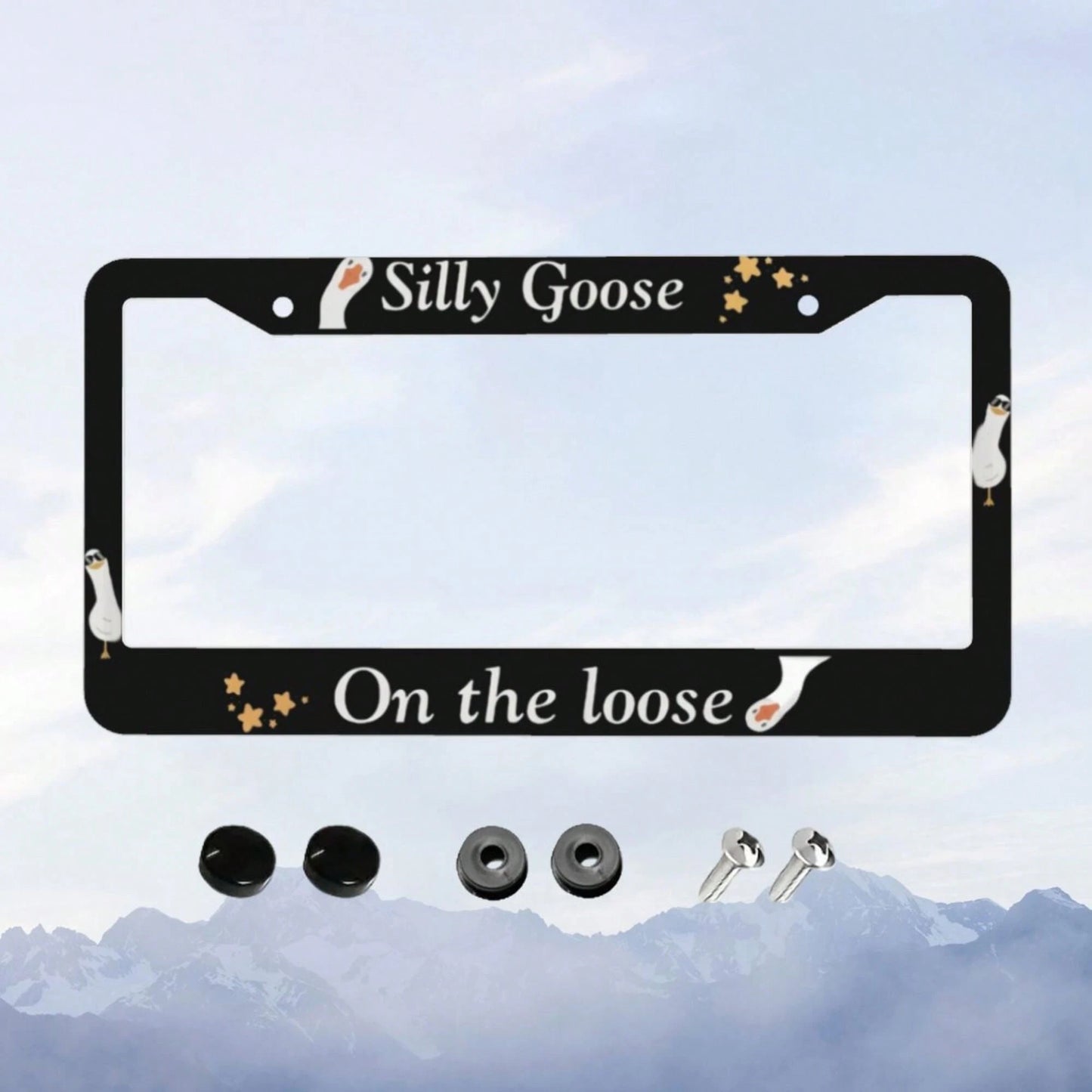 1 License Plate Frame, Black Goose Pattern Design License Plate Holder, Universal Decorative License Plate Bracket, Showcase Your Style, Fashionable Accessory, High-Quality Material, Suitable For Car