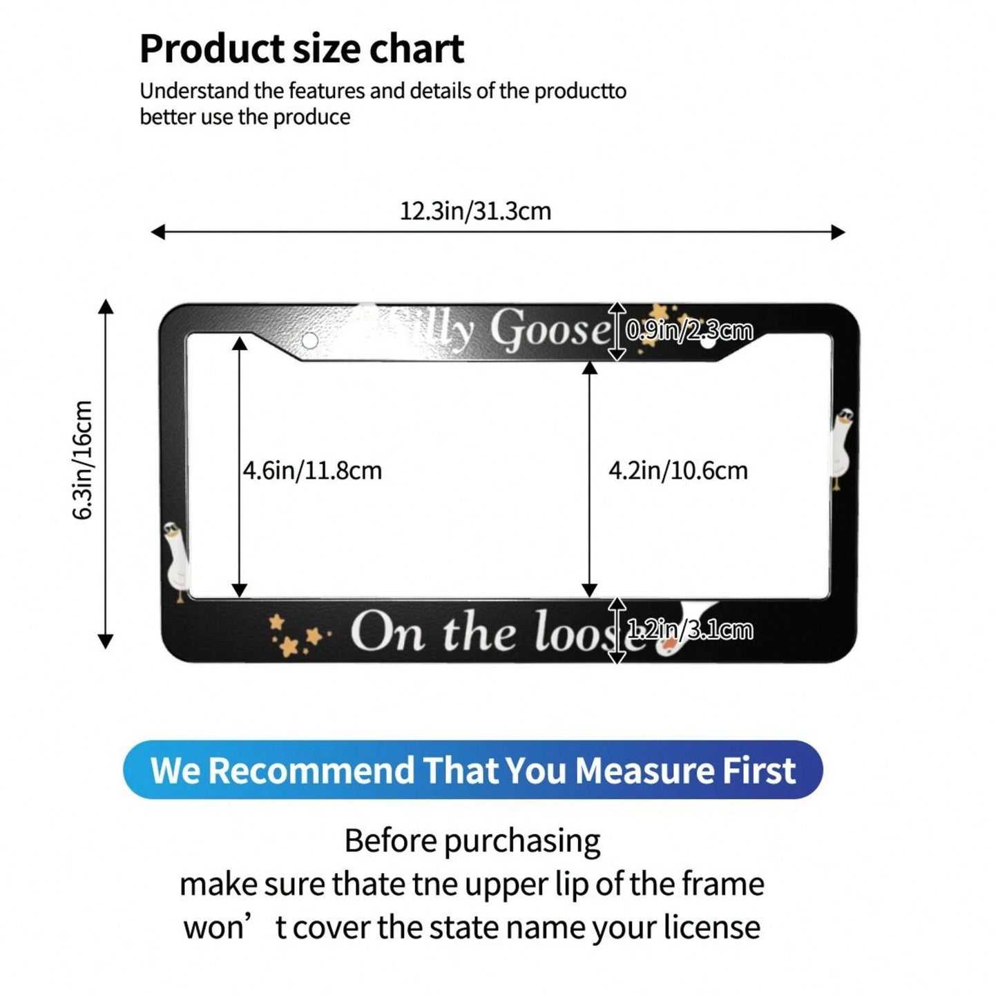 1 License Plate Frame, Black Goose Pattern Design License Plate Holder, Universal Decorative License Plate Bracket, Showcase Your Style, Fashionable Accessory, High-Quality Material, Suitable For Car