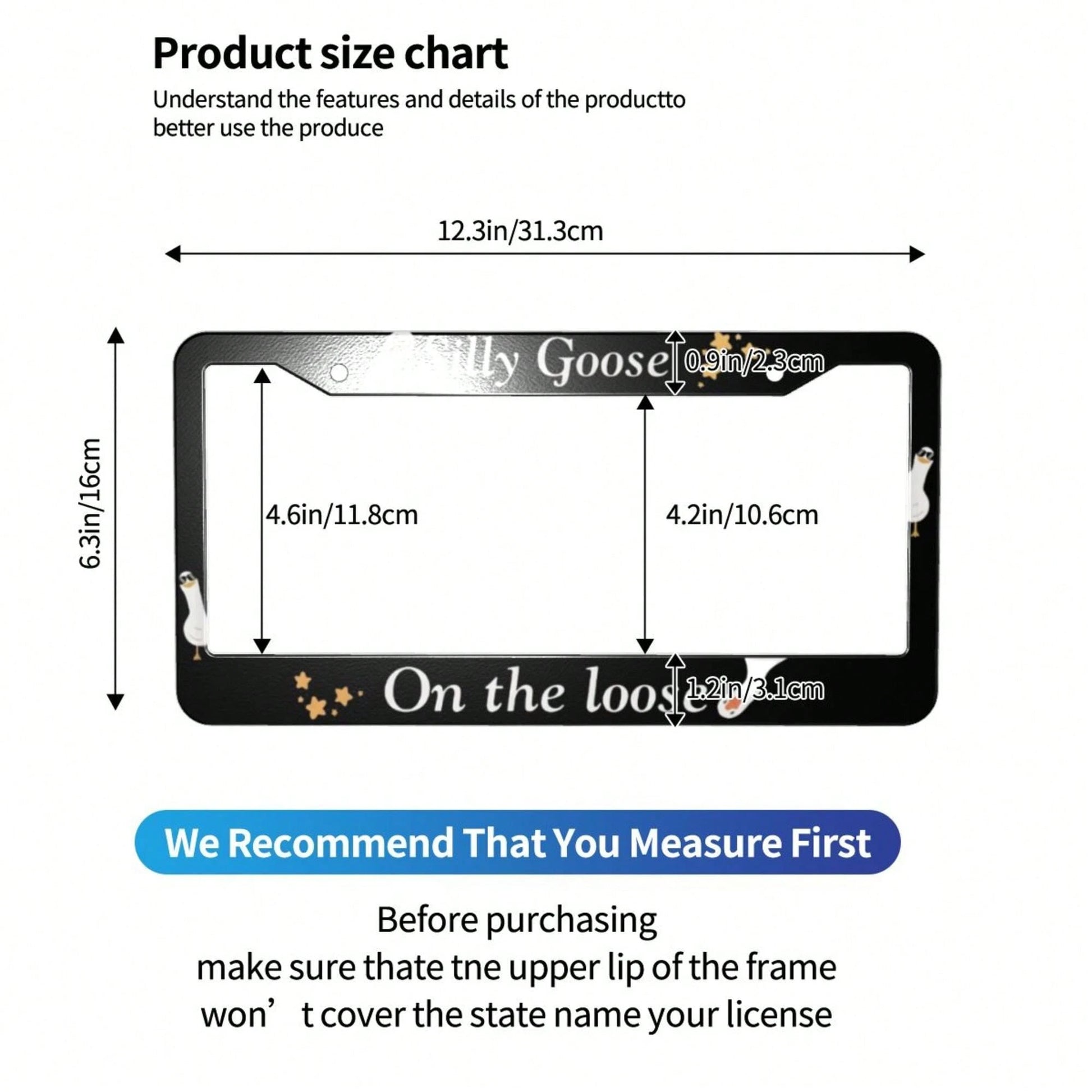 1 License Plate Frame, Black Goose Pattern Design License Plate Holder, Universal Decorative License Plate Bracket, Showcase Your Style, Fashionable Accessory, High-Quality Material, Suitable For Car