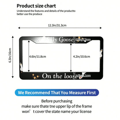 1 License Plate Frame, Black Goose Pattern Design License Plate Holder, Universal Decorative License Plate Bracket, Showcase Your Style, Fashionable Accessory, High-Quality Material, Suitable For Car