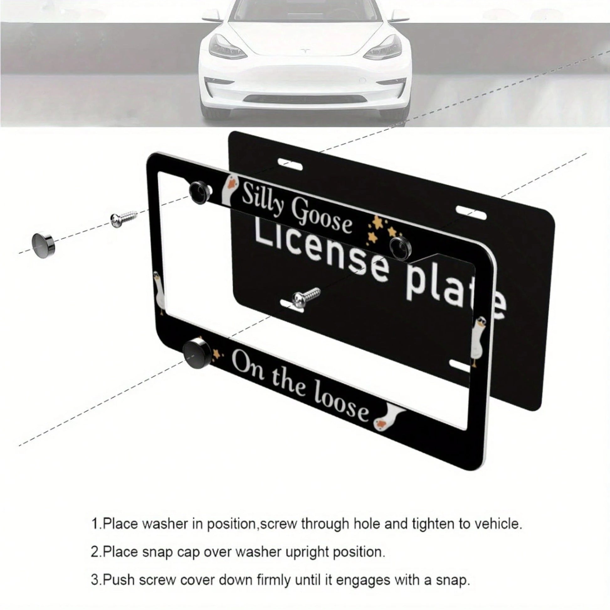 1 License Plate Frame, Black Goose Pattern Design License Plate Holder, Universal Decorative License Plate Bracket, Showcase Your Style, Fashionable Accessory, High-Quality Material, Suitable For Car