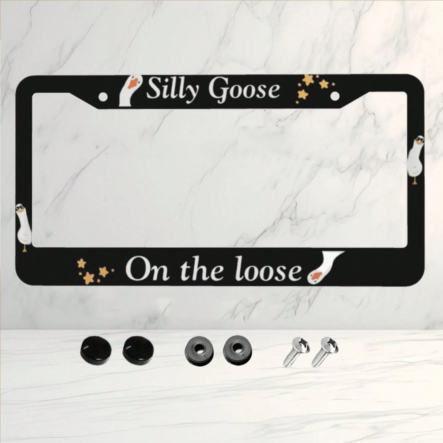 1 License Plate Frame, Black Goose Pattern Design License Plate Holder, Universal Decorative License Plate Bracket, Showcase Your Style, Fashionable Accessory, High-Quality Material, Suitable For Car
