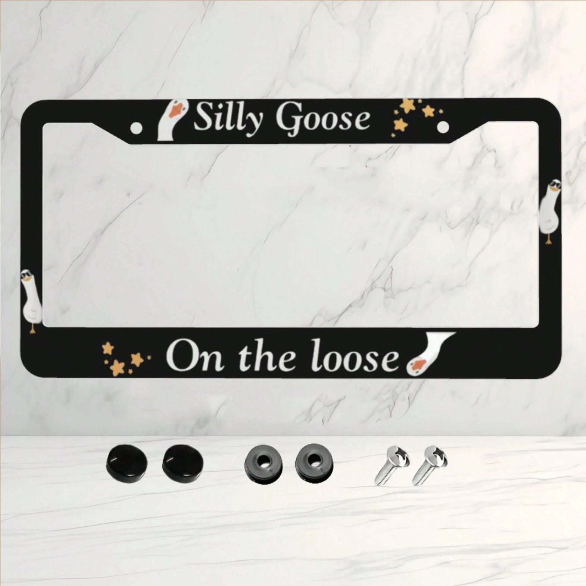 1 License Plate Frame, Black Goose Pattern Design License Plate Holder, Universal Decorative License Plate Bracket, Showcase Your Style, Fashionable Accessory, High-Quality Material, Suitable For Car