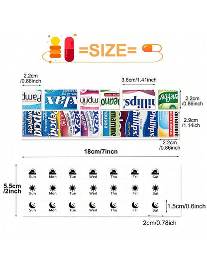 1 Pack 214pcs DIY Medicine Labels, DIY Pocket Pharmacy Stickers, Includes 191pcs Medicine Labels, 42pcs Weekly Stickers And 4pcs Blank Stickers, Suitable For Travel Daily Pill Box/Mini Medicine Storag