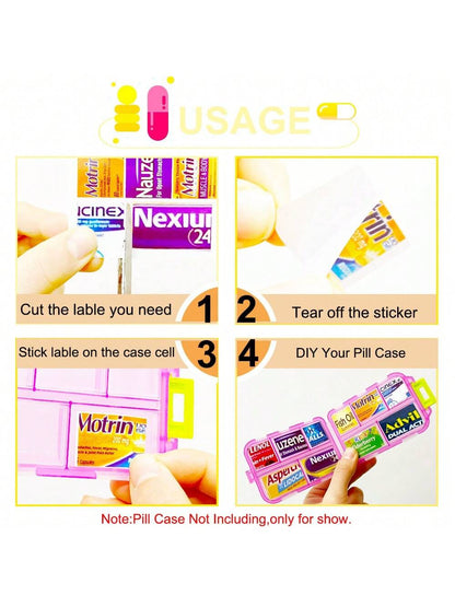 1 Pack 214pcs DIY Medicine Labels, DIY Pocket Pharmacy Stickers, Includes 191pcs Medicine Labels, 42pcs Weekly Stickers And 4pcs Blank Stickers, Suitable For Travel Daily Pill Box/Mini Medicine Storag