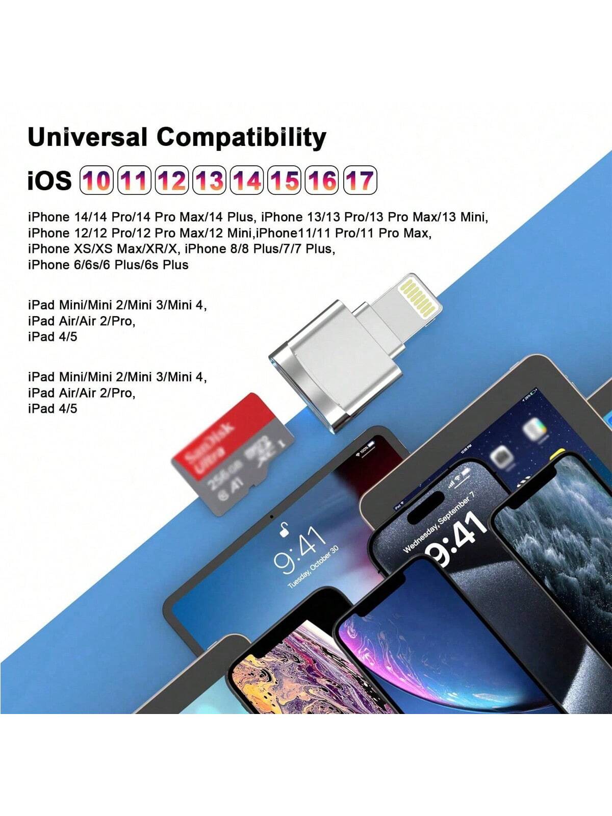 1 Pack Compatible With IPhone 14/13/12/11/XS/8/7 Pro Plus Max TF Card Reader Adapter Adapter Card Reader