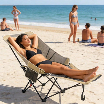 1 Pack Summer Foldable Outdoor Recliner Lounge Chair, Portable Breathable Comfort Rest Cot With Multi-Gear Adjustable Backrest & Sturdy Frame, Indoor Outdoor Use For Fishing, Beach, Camping, Office Lu