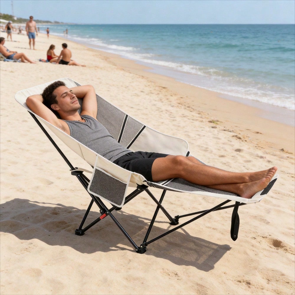 1 Pack Summer Foldable Outdoor Recliner Lounge Chair, Portable Breathable Comfort Rest Cot With Multi-Gear Adjustable Backrest & Sturdy Frame, Indoor Outdoor Use For Fishing, Beach, Camping, Office Lu