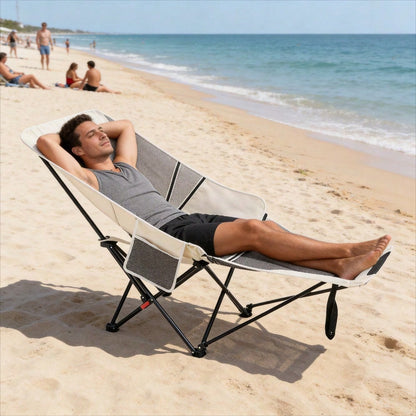 1 Pack Summer Foldable Outdoor Recliner Lounge Chair, Portable Breathable Comfort Rest Cot With Multi-Gear Adjustable Backrest & Sturdy Frame, Indoor Outdoor Use For Fishing, Beach, Camping, Office Lu