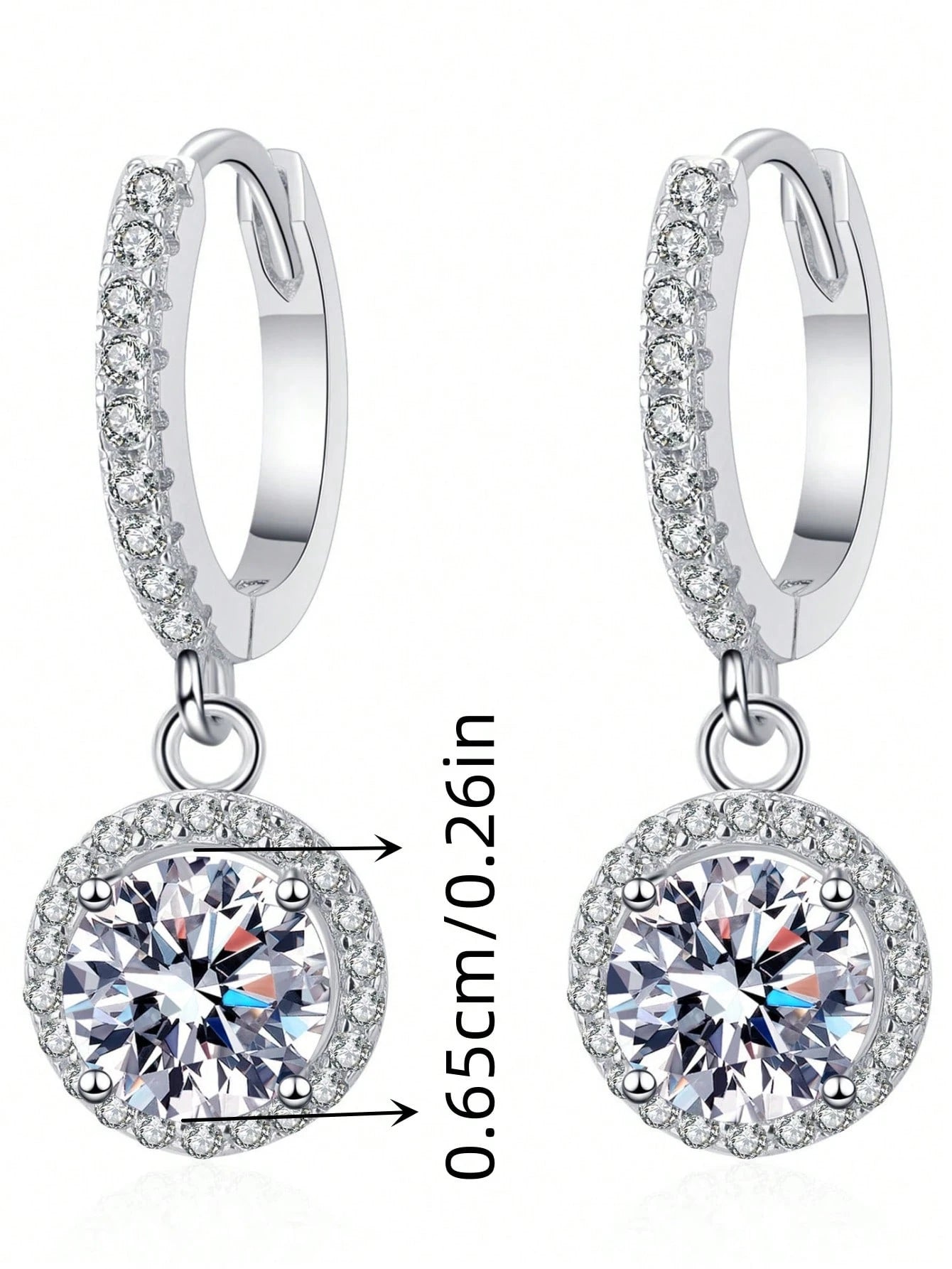 1 Pair 2 Carat D Color VVS Moissanite Earrings With GRA Certificate, Classic Fashion Luxury Elegant S925 Sterling Silver Plated White Gold Geometric Round Halo Stud Earrings, Main Stone 1 Carat Per Ea