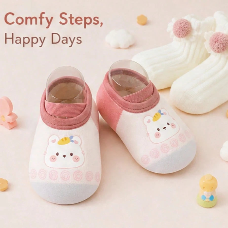 1 Pair Baby Girls Slip On Shoes 0-3Y Non-Slip Breathable Low-Top Flat Sneakers Cute Pink Rabbit Toddler Walking Shoes, All Seasons Indoor Outdoor Wear