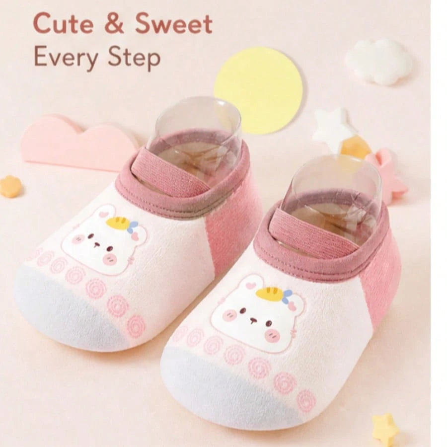 1 Pair Baby Girls Slip On Shoes 0-3Y Non-Slip Breathable Low-Top Flat Sneakers Cute Pink Rabbit Toddler Walking Shoes, All Seasons Indoor Outdoor Wear