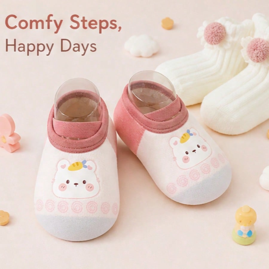 1 Pair Baby Girls Slip On Shoes 0-3Y Non-Slip Breathable Low-Top Flat Sneakers Cute Pink Rabbit Toddler Walking Shoes, All Seasons Indoor Outdoor Wear