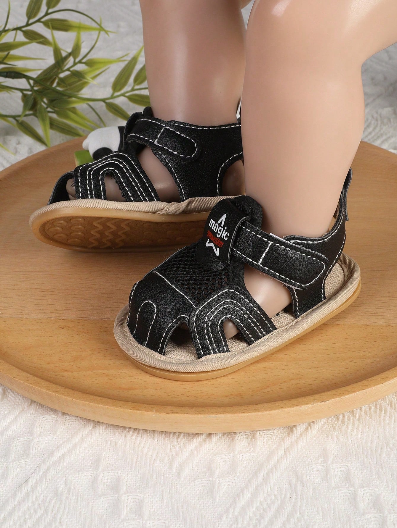 1 Pair Boys Breathable Soft Sole Anti-Slip Hook And Loop Design Toddler Sandals, Summer Spring Autumn
