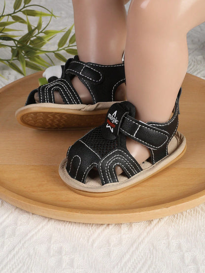 1 Pair Boys Breathable Soft Sole Anti-Slip Hook And Loop Design Toddler Sandals, Summer Spring Autumn