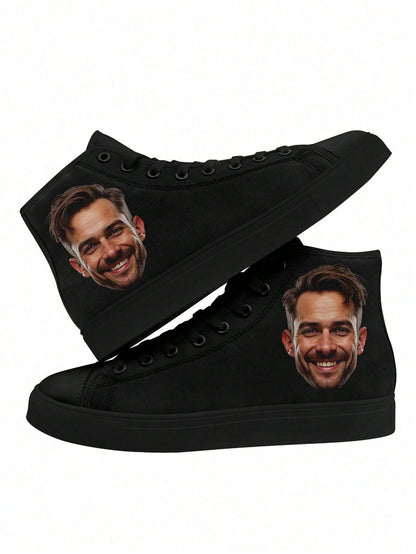1 Pair Custom High Top Canvas Shoes, Personalized Photo Sneakers, Groomsman Gift, Anniversary Gift, Valentine Gift, Birthday Gift, Wedding Gift, Best Friend Gift, Personalized Sneakers For Women And M