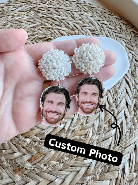 1 Pair Customized Photo Face Wedding Earrings, Personalized Portrait Photo Pendant Jewelry For Bridal Bachelorette Party Anniversary Gift