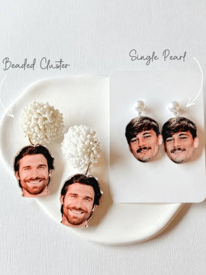1 Pair Customized Photo Face Wedding Earrings, Personalized Portrait Photo Pendant Jewelry For Bridal Bachelorette Party Anniversary Gift