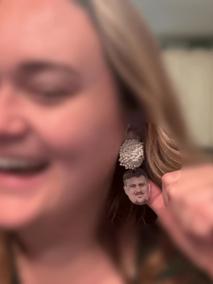 1 Pair Customized Photo Face Wedding Earrings, Personalized Portrait Photo Pendant Jewelry For Bridal Bachelorette Party Anniversary Gift