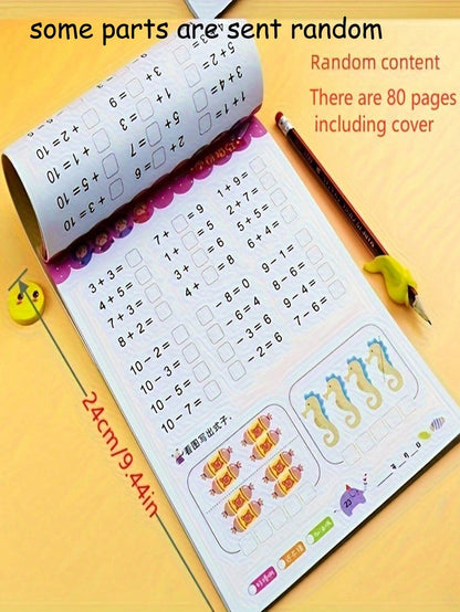 1 Pc 80-Page Children's Addition And Subtraction Math, Chinese Character Stroke Practice Workbook (Some Content Randomly Sent), Early Learning Book, Math Teacher, Counting Math