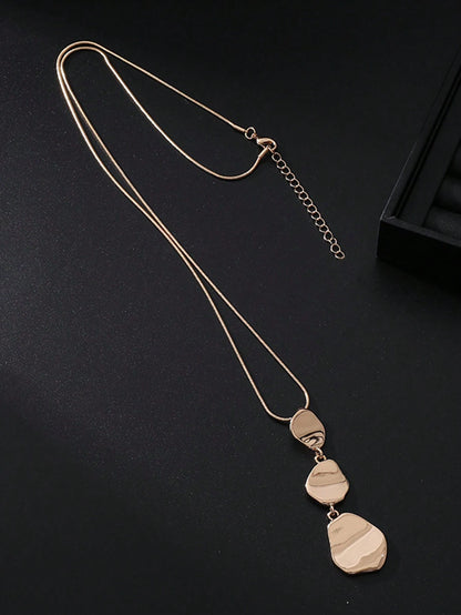 1 Pc Fashionable And Minimalist Asymmetrical Geometric Alloy Pendant Long Necklace, Timeless Handmade Bohemian Pendant Necklace, Fashionable And Durable Item Suitable For Both Men And Women, Elegant A