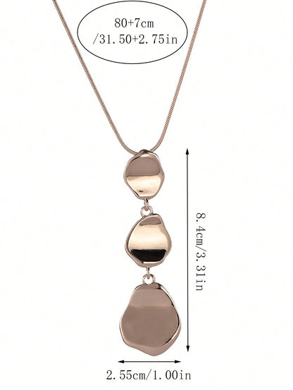 1 Pc Fashionable And Minimalist Asymmetrical Geometric Alloy Pendant Long Necklace, Timeless Handmade Bohemian Pendant Necklace, Fashionable And Durable Item Suitable For Both Men And Women, Elegant A